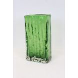 Whitefriars bamboo vase, of rectangular form, in Meadow Green, designed by Geoffrey Baxter, 20.5cm