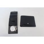 Mont Blanc leather travelling clock and a Mont Blanc black leather wallet (2)