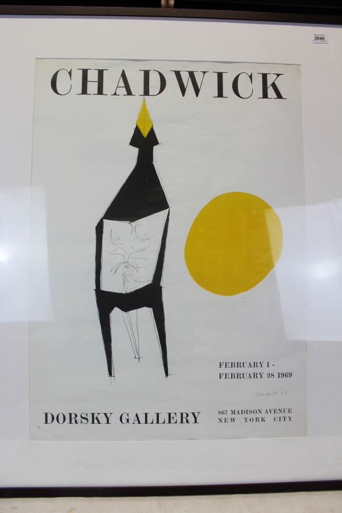 1960s signed Chadwick poster, Dorsky Gallery, dated 69, in glazed frame