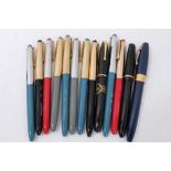 Selection of thirteen 14k gold nib pens, including Parker, Eversharp, Conway and Sheaffer (13)