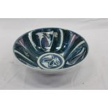 Alan Caiger-Smith (b.1930) art pottery bowl with blue and green glaze, signed to base, 23cm