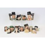 Royal Doulton miniature Character jugs, Laurel and Hardy (D7009 and D7008), Sam Weller, Elf D6942,