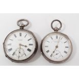 Two late Victorian silver open face pocket watches with key wind movements