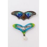 Charles Horner Art Nouveau silver and enamel brooch and one other similar style brooch (2)