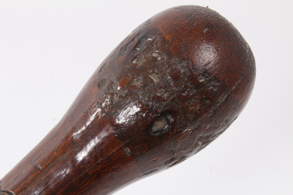 Unusual late 19th century cudgel stick with bulbous handle shaft carved with initial C.B., 93cm - Image 4 of 6