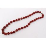Chinese cinnabar lacquer bead necklace with 14mm-17mm diameter spherical red lacquer beads, on
