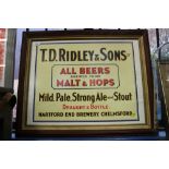 Old Ridley's Brewery advertising poster, framed and glazed, poster measuring 63cm across