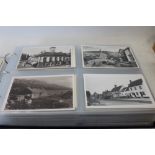 Postcards in album including real photographic street scenes, Hammersmith Bridge , topography,
