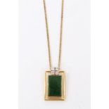 18ct gold nephrite jade and diamond pendant on 9ct gold chain