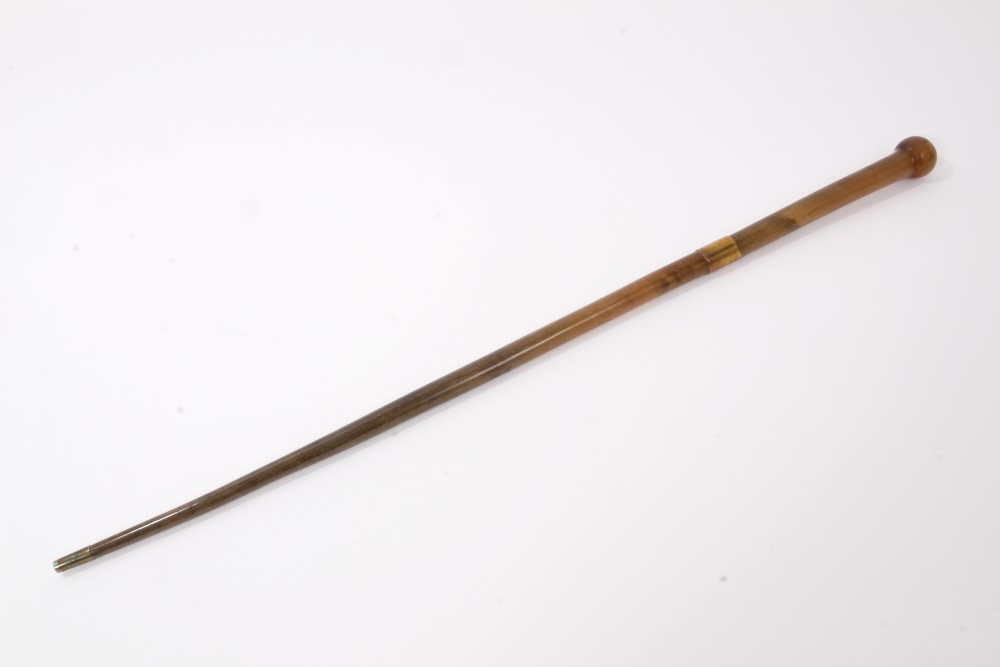 Late 19th/early 20th century Rhino Horn walking stick with metal collar and integral rondel handle, - Image 2 of 7