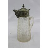 Cut glass claret jug with plated mounts and mask decoration