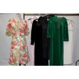 Ladies 1960's - 70's dresses including Polly Peck white sheath dress, Deborah & Clare printed silk