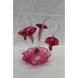 Victorian Cranberry and clear glass epergne, 40cm height