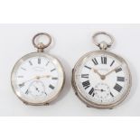 1920s silver cased open face pocket watch signed G.Aaronson, Manchester and another retailed by H.E.