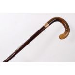 Edwardian Gentlemen's walking stick with 9ct gold collar (London 1908) and Horn crook handle, 88cm