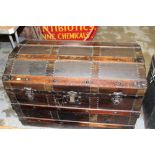 Vintage wooden bound dome top trunk