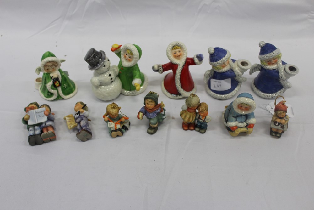 Six Goebel Christmas figures (including 11705, 11708, 42 009-09 x 260, 42412-09) and six Hummel