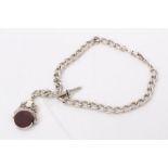 Silver Albert chain with silver mounted hardstone fob