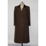 Ladies 1980's brown herringbone wool coat with velvet collar size 12