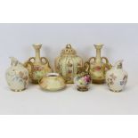 Royal Worcester blush porcelain pot pourri vase and cover, together with a pair of two handled