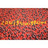 Louis Vuitton Red and Black 'Leopard' cashmere and silk scarf designed by Stephen Spouse in box