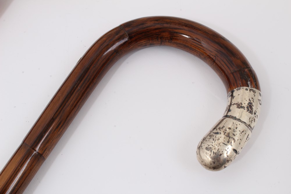 Victorian Malacca walking stick with silver collar and boar's tusk handle with silver end cap - Image 3 of 7