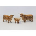 Beswick Cattle Comprising: Highland Bull, model No. 2008, Highland Cow, model No. 1740 and Highland