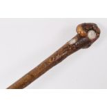 Unusual First World War period natural hazel walking stick inset with Edward VII and George V