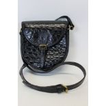 Mulberry Vintage Handbag small Black mock croc leather satchel style with shoulder strap. Impressed