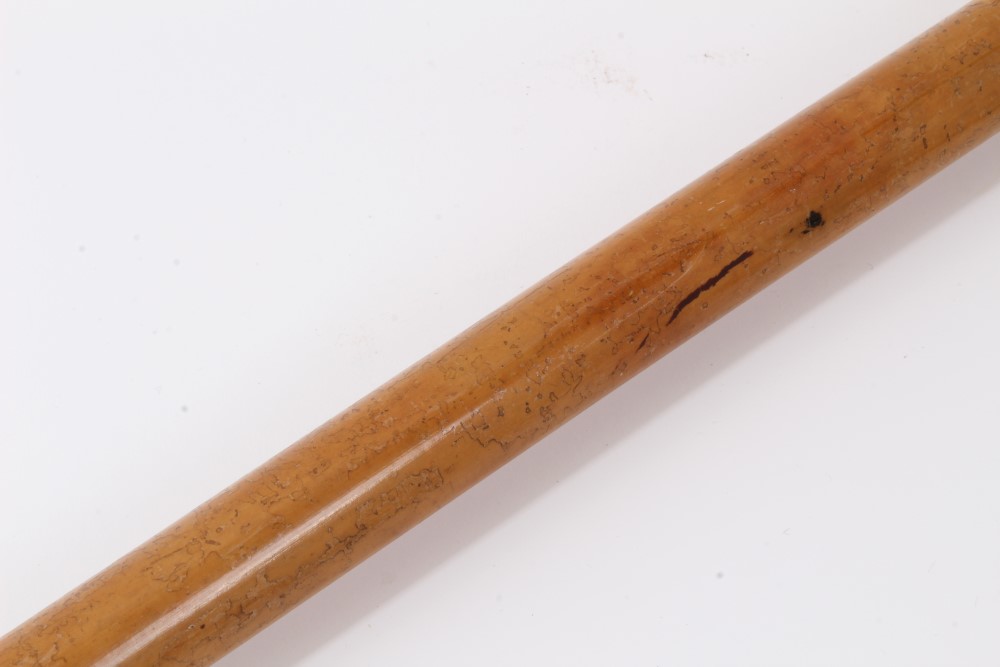 Victorian Malacca walking cane with ebonised silver collar, engraved HW Bellairs 1892 (London 1889) - Image 7 of 8