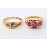 Gold 9ct synthetic ruby and diamond ring and Victorian gold 15ct ring (stones missing)