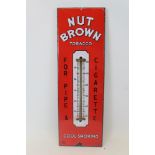 Vintage enamel advertising thermometer for Nut Brown Tobacco, Cool Smoking. 57.5cm x 19cm
