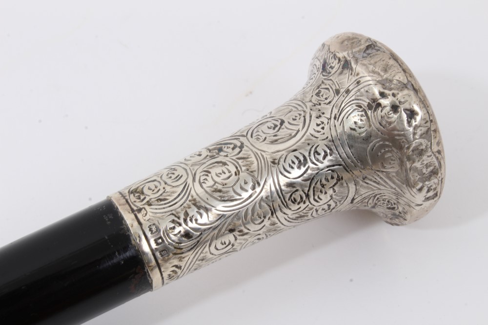 Victorian silver mounted Malacca walking stick (London 1884) together with an early 20th century - Image 6 of 8