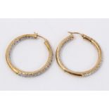 Pair gold (9ct) diamond set hoop earrings