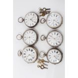 Six late 19th/early 20th century silver pocket watches with key wind movements