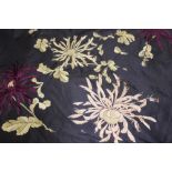 Large Chinese embroidered silk cover with satin stitched flowers with forbidden knot stitched