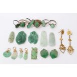 Collection of antique and vintage Chinese carved jade and green hardstone jewellery to include