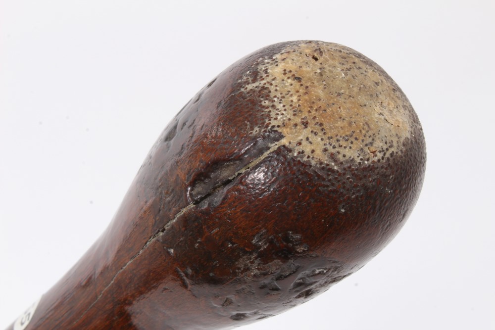 Unusual late 19th century cudgel stick with bulbous handle shaft carved with initial C.B., 93cm - Image 3 of 6