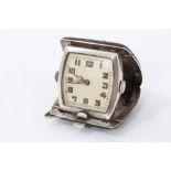Art Deco silver and black leather travel time piece
