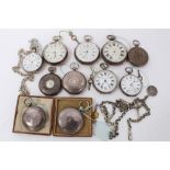 Group silver and white metal cased pocket watches