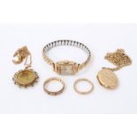 Group of jewellery to include Edwardian gold 9ct double-sided locket on chain, two 9ct gold rings,