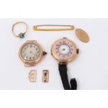 Two vintage gold 9ct watches, gold 9ct bar brooch, gold 22ct ring and other gold items