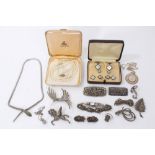 Group of silver and marcasite jewellery, two cultured pearl necklaces and costume jewellery