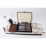 Miscellaneous group of items to include silver teaspoons, conductor’s baton, Victorian crocodile