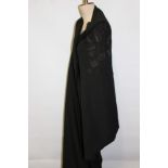 Large black Victorian shawl with black and purple silk embroidery and fringing. 1930's Bavarian