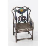 Fine quality 19th century Chinese white metal and cloisonné throne chair, apparently unmarked, 6cm
