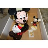 Two Disney Mickey Mouse money boxes, Mickey Mouse figure and small Sorcerer (4)