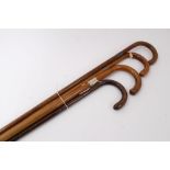 Victorian Malacca waling stick with crook handle and silver collar (Birmingham 1894) together with