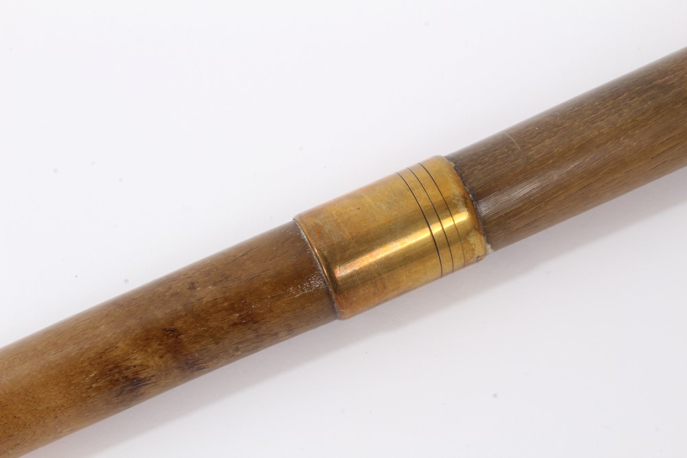 Late 19th/early 20th century Rhino Horn walking stick with metal collar and integral rondel handle, - Image 4 of 7