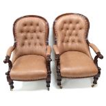 Very Impressive Pair of William IV Leather Upholstered Mahogany Armchairs